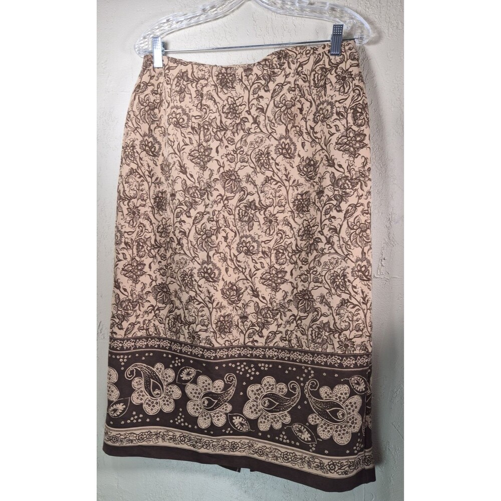 Vintage Sag Harbor Brown Paisley Midi Skirt 12P Petite Pencil Straight Boho